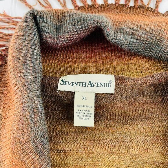 Seventh Avenue Womens Multicolor Striped Fringe Sweater Cardigan Size XL boho - Picture 2 of 4